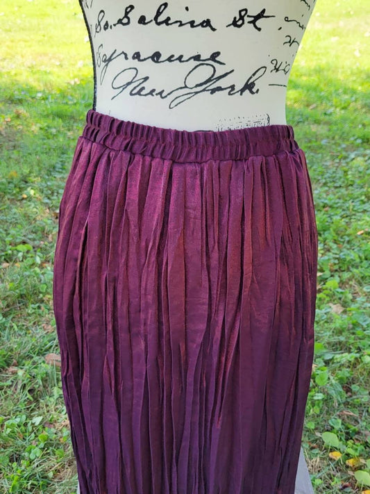 Vintage 80s Duochrome Midi Skirt Iridescent Purple Two Tone Accordian Pleated