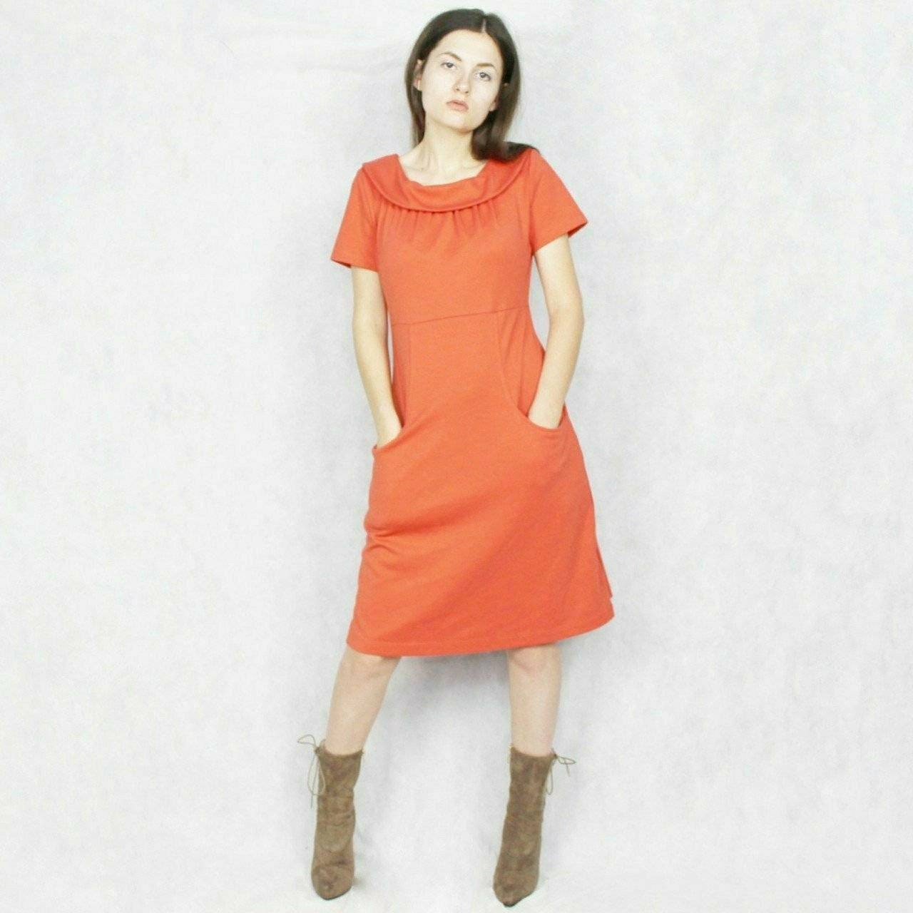 Vintage 90s Retro Mod Comfy Orange Dress with Pockets by Lily