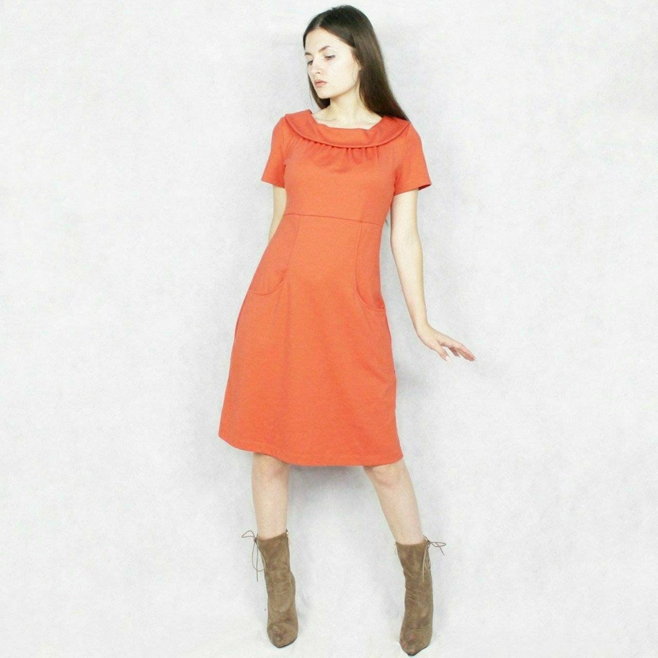 Vintage 90s Retro Mod Comfy Orange Dress with Pockets by Lily